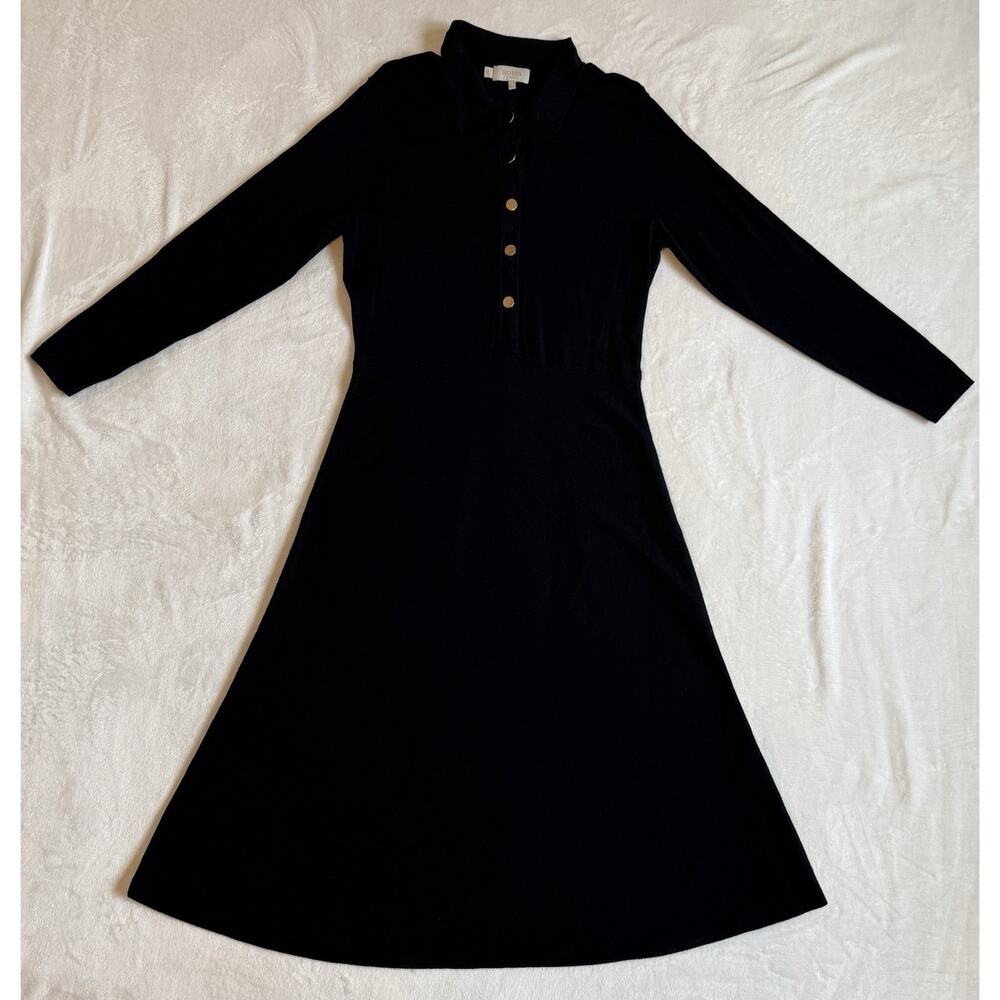Hobbs Raven Navy Gold Toned Buttons Business Knitted Dress Size 10